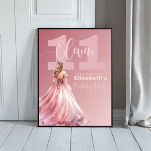 Princess Birthday Welcome Sign, Royal Party Entrance Decor, Pretty Pink, Customizable Banner, Girl Birthday Decorations