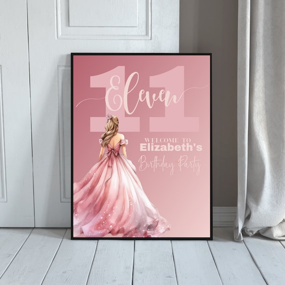 Princess Birthday Welcome Sign, Royal Party Entrance Decor, Pretty Pink, Customizable Banner, Girl Birthday Decorations