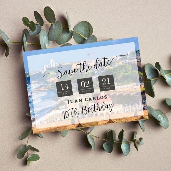 Puerto Rico Birthday Invitation Template, Editable San Juan Birthday Save The Date Printable, Puerto Rico Skyline, Print and Digital , #PRSJ