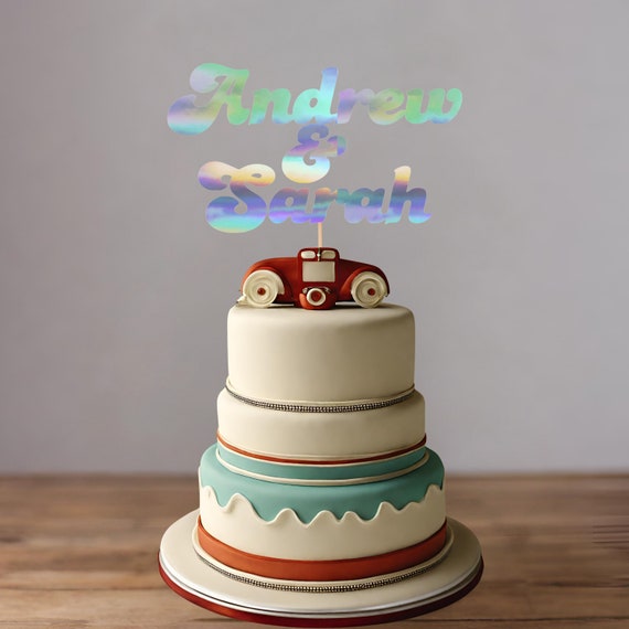 Custom 70s Retro Wedding Cake Topper - Disco Theme, Personalized Name Birthday & Anniversary Decoration - Handcrafted Party Décor