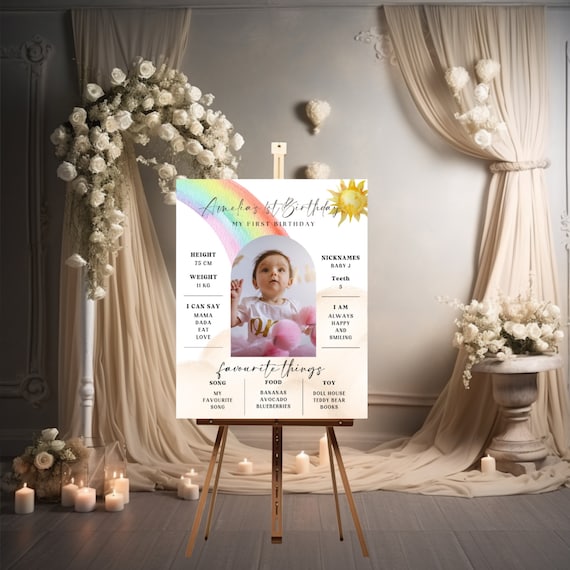 Rainbow Clouds Birthday Milestone Sign Template | Customizable for Any Age | Watercolor Party Banner | Printable and Digital Download