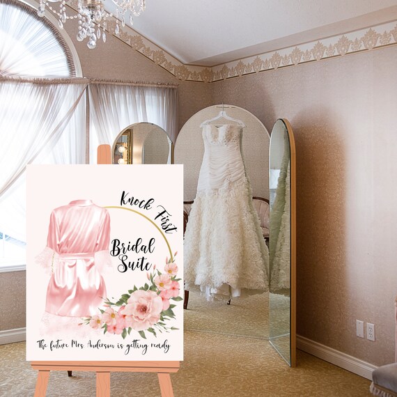 Bridal Suite Knock First Wedding Sign, The Bride is Getting Ready Banner, Brides Dressing Room Signs, Personalized Banners, #WBS