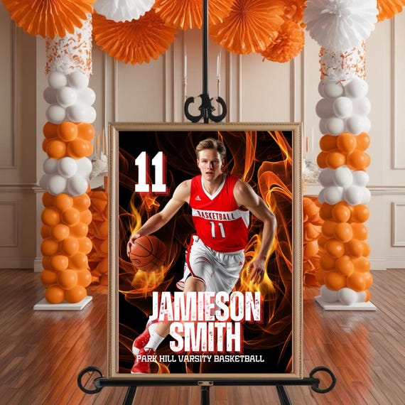 Custom Basketball Senior Night Sign | Personalized Sports Photo, Senior Night Gift for Athlete | Basketball Banner | Graduation Keepsake