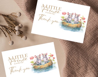 Prince Baby Shower Thank You Card Template, Prince Printable Fairytale Theme Party Cards, A Little Prince is on the way Thank you Cards