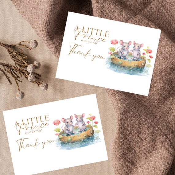 Prince Baby Shower Thank You Card Template, Prince Printable Fairytale Theme Party Cards, A Little Prince is on the way Thank you Cards