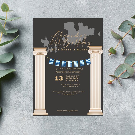 Customizable Destination Birthday Invitation- Mykonos, Greece Travel Theme - Editable Invite Template Wedding or Event Invitations