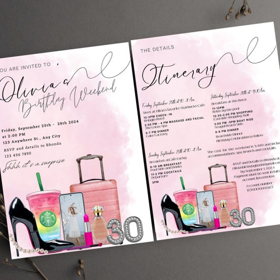 Ladies Weekend Birthday Getaway Invitation, Printable Weekend Birthday Itinerary, Girls Night Out Bday Invitations, #GWO