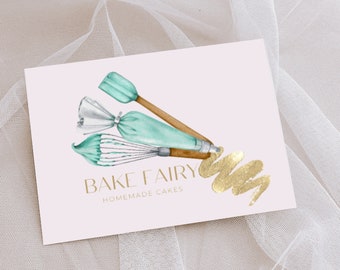 Custom Bakery Logo - Rolling Pin, Mixer, Baking, Food Watercolor Logo - Cake Premade Design - Instant Download