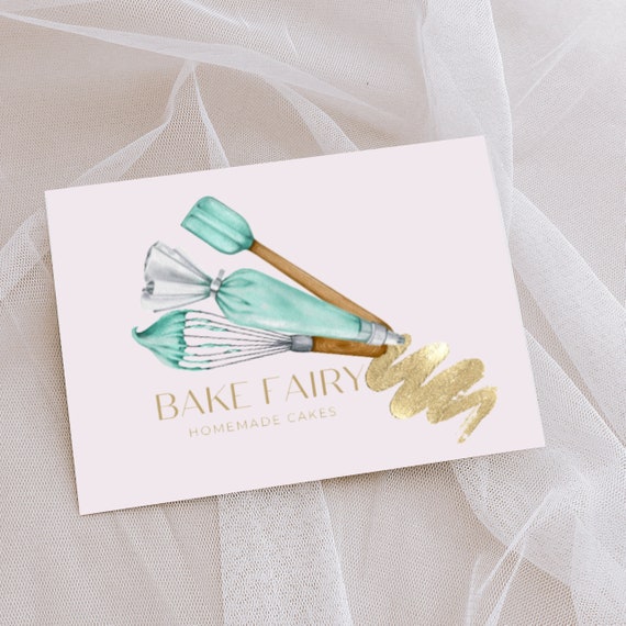 Custom Bakery Logo - Rolling Pin, Mixer, Baking, Food Watercolor Logo - Cake Premade Design - Instant Download