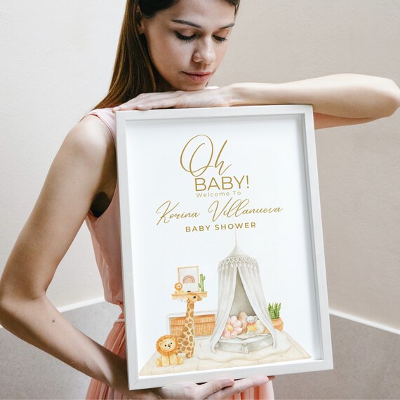 Baby Shower Nursery Theme  Welcome Sign Template, Girl Baby Shower Printable, Editable Neutral Baby Shower Banner, Oh Baby Sign