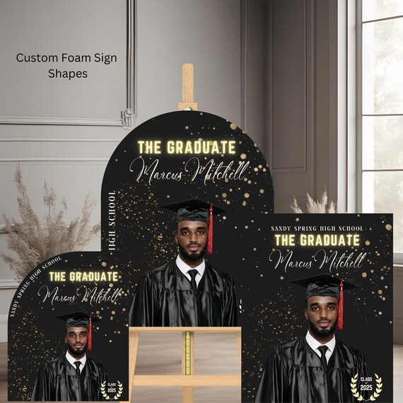 Black and Gold Graduation Welcome Arch Sign - Class of 2025 Photo Grad Sign - Custom Graduation Party Entrance Decor - Elegant Grad Keepsake