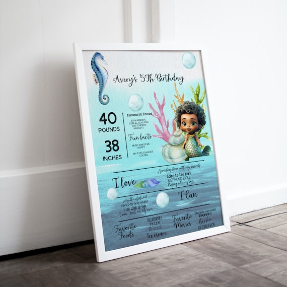African Mermaid Milestone Sign Template, Mermaid Birthday Party Milestone, Under the Sea Birthday Banner, Editable Signs, Instant Download