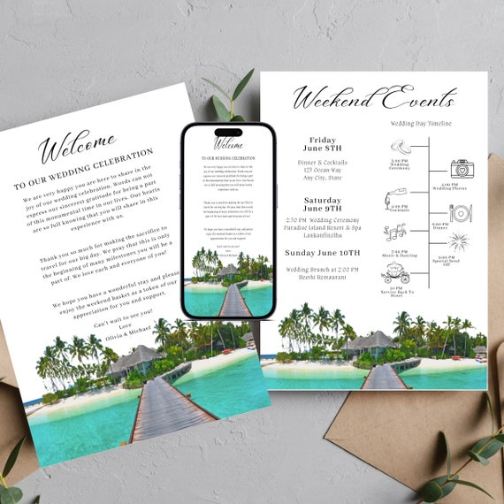 Maldives Island Bachelorette Invitation Template, Maldives Bachelorette Itinerary, Printable Tropical Beach Skyline Weekend Invite, #MLDV