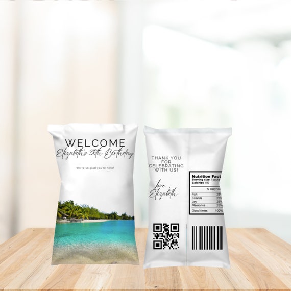 Bora Bora Birthday Chip Bag Label, French Polynesia Beach Chip Favor, Vacation Beach Weekend Chip Bags, Instant Download, #BBI