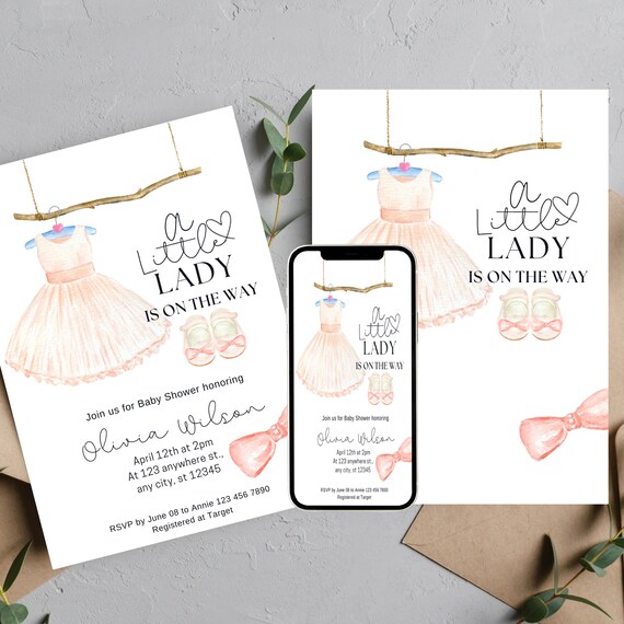 Little Lady Baby Shower Invitation Template, Baby Shower Printable Invitation, Editable Baby Shower Invite, Instant Download, #LLBS