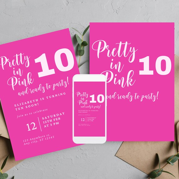 Editable Pretty in Pink Invitation, Printable Hot Pink and Gold, Ladies Invitation, Teen Birthday Party, Any Age Birthday Template, #PPP