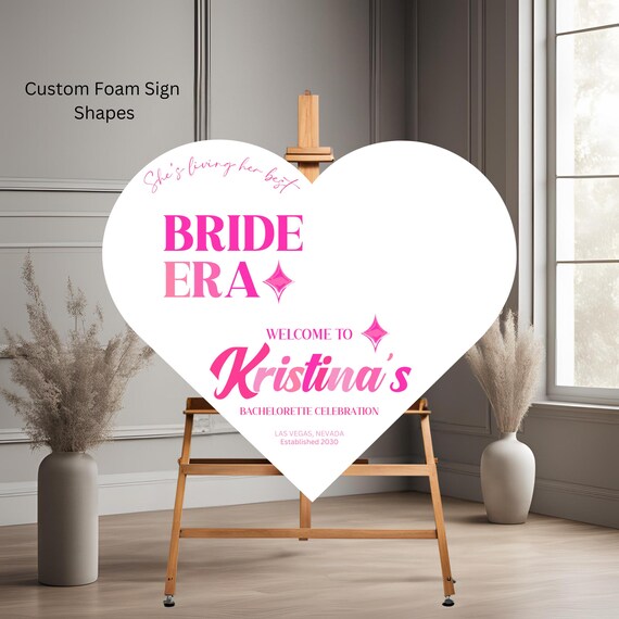 Retro Bride Era Heart-Shaped Welcome Sign Foam Board - Editable Bachelorette Party Sign, Bride to Be Retro Wedding Decor, Bridal Shower