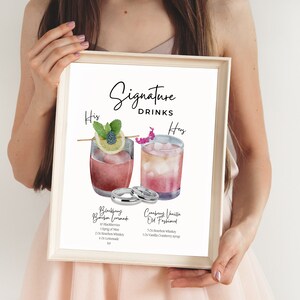 Signature Drinks Sign Template, Signature Cocktail Sign, Minimalist Wedding Bar Menu Sign, His and Hers Bar Sign, Editable Template