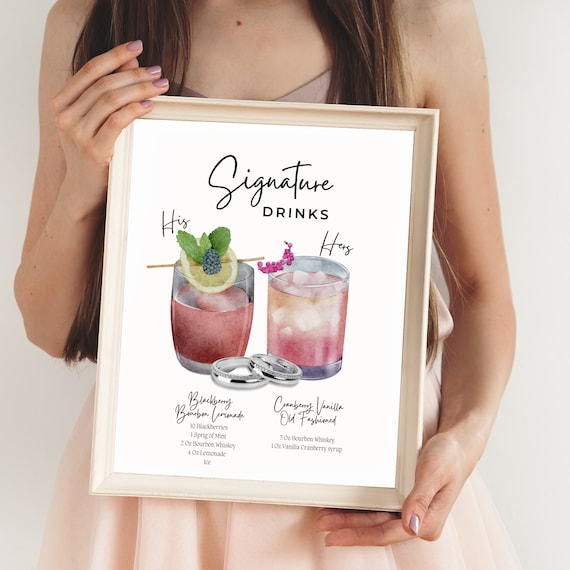 Signature Drinks Sign Template, Signature Cocktail Sign, Minimalist Wedding Bar Menu Sign, His and Hers Bar Sign, Editable Template
