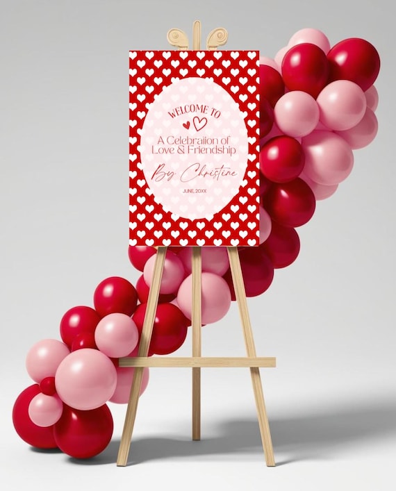Editable Welcome Sign with Hearts | Instant Download Canva Template | Personalized Party Welcome Sign