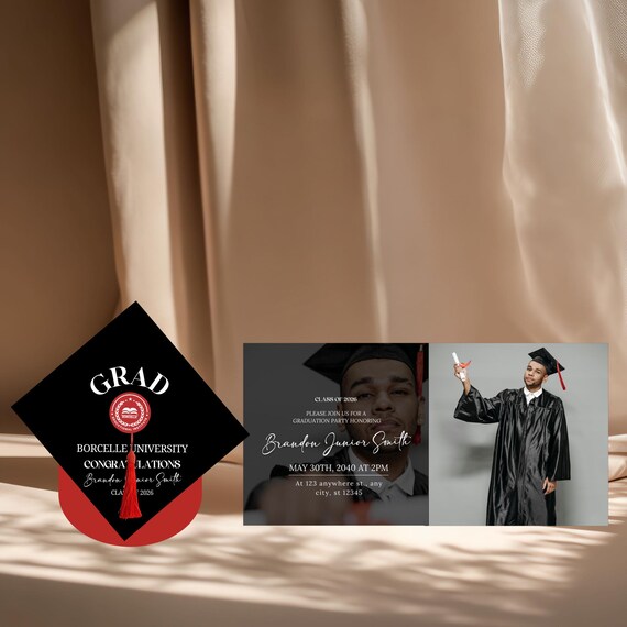 Photo Graduation Cap Invitation 3D | Custom Grad Party Invite with Picture | Custom Class of 2026 Graduation Announcement