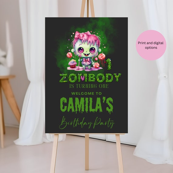 Editable Zombie Birthday Welcome Sign | Kids Halloween Party Scary Banner | Printable Zombie Apocalypse Template