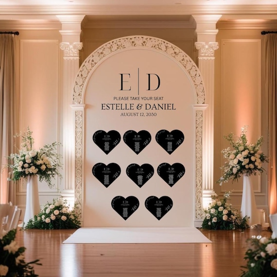 Heart Shaped Wedding Arch Welcome Sign | Custom Seating Chart Guest List Foam Board | Elegant Ceremony Signage | Personalized Wedding Decor