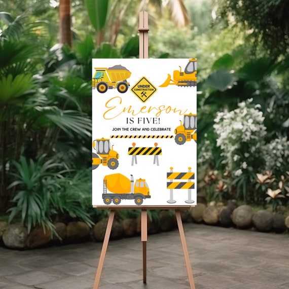 Printable Construction Birthday Welcome Party Signs - Dump Truck Banner, Welcome Sign, Construction Theme Decor - Print and Digital