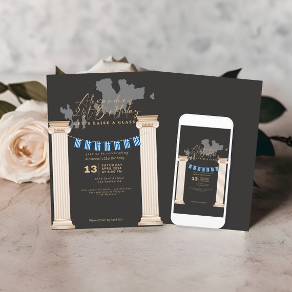 Customizable Destination Birthday Invitation- Mykonos, Greece Travel Theme - Editable Invite Template Wedding or Event Invitations