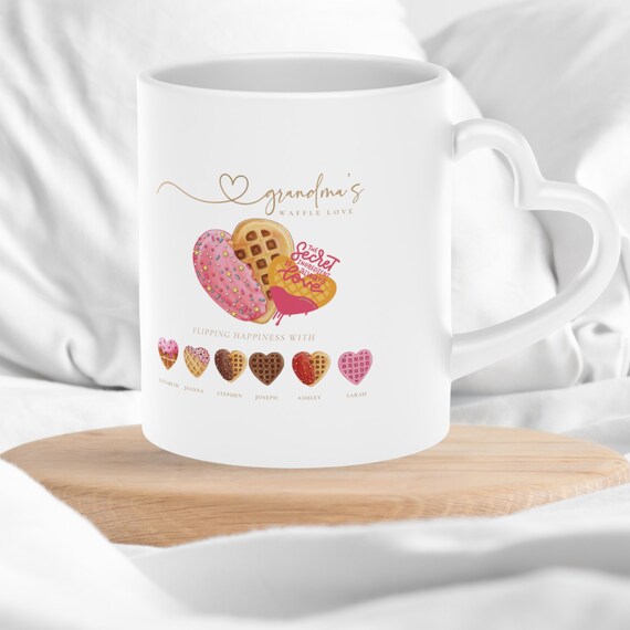 Handcrafted Personalized Waffle Love Mug for Grandma | Custom Grandkids' Names | Heartwarming Gift Idea, Print and Digital