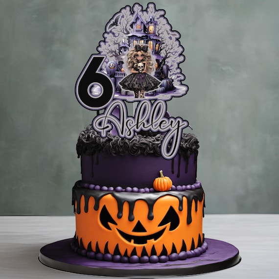 Custom Halloween Haunted House Cake Topper | Spooky Birthday Party Decor | Handcrafted Cute Scary Girl Cake Decoration