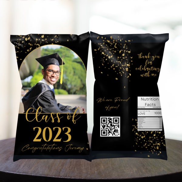 Graduation Party Chip Bags Template, Personalized Party Favor Bag, Custom Photo Treat Bag, Instant Download, #PCB