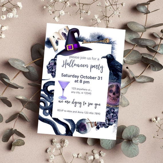 Halloween Party Invitation Template, Horror Printable Invitations, Gothic Costume and Cocktails Party Invite, Custom Editable Spooky Invites