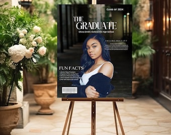 Personalized 2025 Graduation Welcome Sign | Editable Graduation Banner | Fun Facts Newspaper Cover, Modern Graduation Party Decor Poster