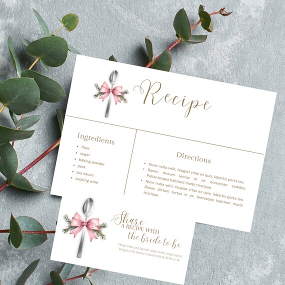 Pink Christmas Bridal Shower Recipe Card Template, Holiday Theme Printable Recipe Card, Editable Bridal Share a Recipe, Instant Download