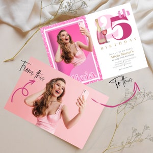 Adult Birthday Doll Invitation Template, Doll Party Invitations, Doll Box with photo, Doll Box Party Invite,  Personalized Pink Invites