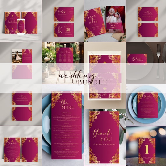 Traditional Red and Gold Indian Wedding Invitation Suite - Elegant Template, Editable & Instant Download - Invitation Set