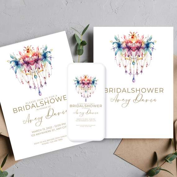 Bridal Shower Chandelier Invitation Template, Editable Wedding Invites, Bridal Shower Invitations, Printable Party Banner, Print and Digital