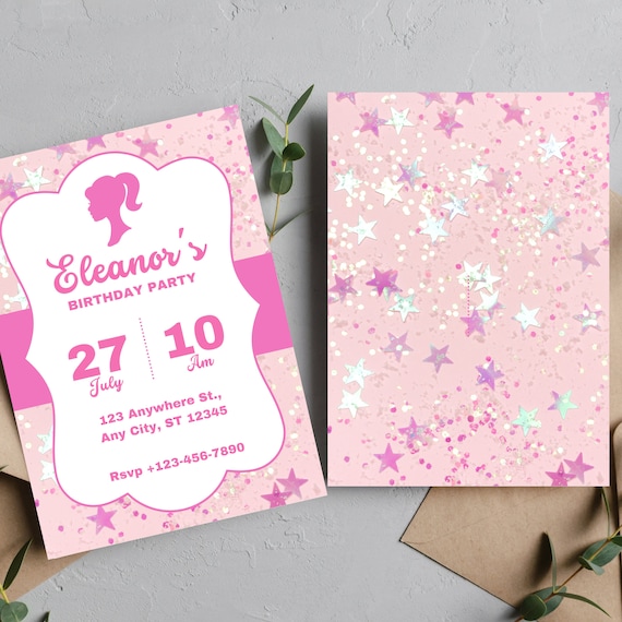 Doll Birthday Party Invitation, Doll Birthday Party, Pink Birthday Party Invitation, Pink Doll Birthday Invitation, Invitation Template #BRB