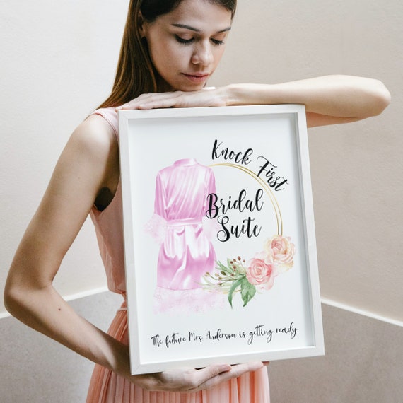 Bridal Suite Knock First Wedding Sign, The Bride is Getting Ready Banner, Brides Dressing Room Signs, Personalized Banners, #WBS