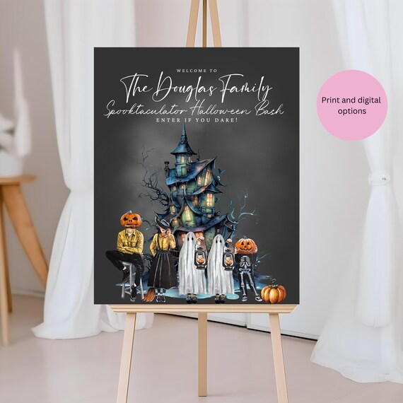 Editable Family Halloween Party Welcome Sign | Spooky Haunted House Party Poster | Custom Halloween Event Decor, Halloween Entrance Sign