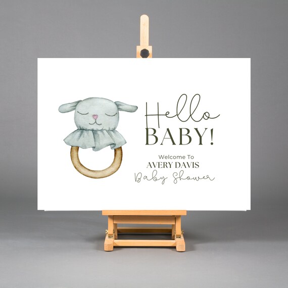 Baby Shower Rattle Welcome Sign Template, Blue Baby Toy Shower Printable, Editable Baby Shower Banner,  Custom Baby Party Signs