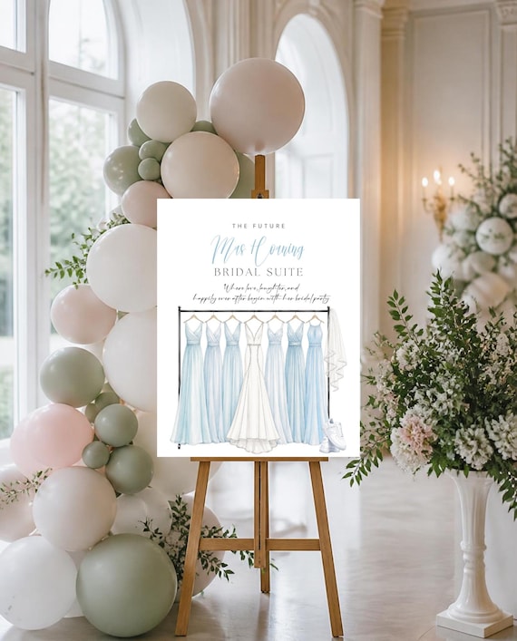 Editable Future Mrs Bridal Suite Welcome Sign: Bride and Bridesmaid Dress Canva Template