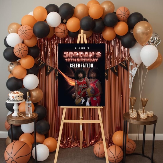 Basketball Birthday Welcome Sign Photo Template | Personalized Sports Party Decor | Any Age Printable Poster | Boys Basketball Theme Signage