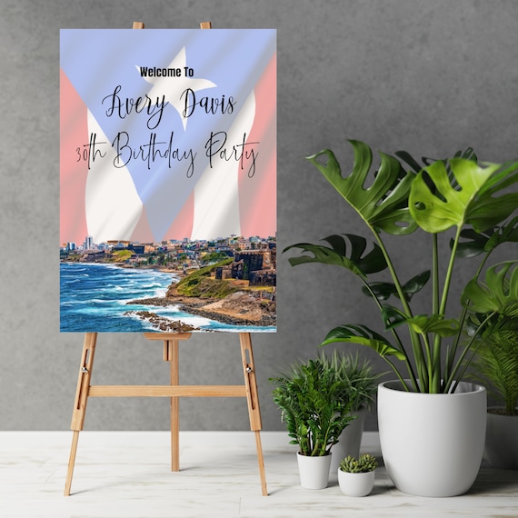 Puerto Rico Welcome Sign Template, Editable San Juan Birthday Banner, Puerto Rico Skyline Printable, Customizable Puerto Rico Party Deco