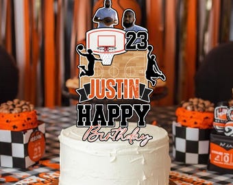 Personalized Basketball Photo Cake Topper | 3D Basketball Birthday Cake Topper | Custom Age Name Sports Cupcake Toppers