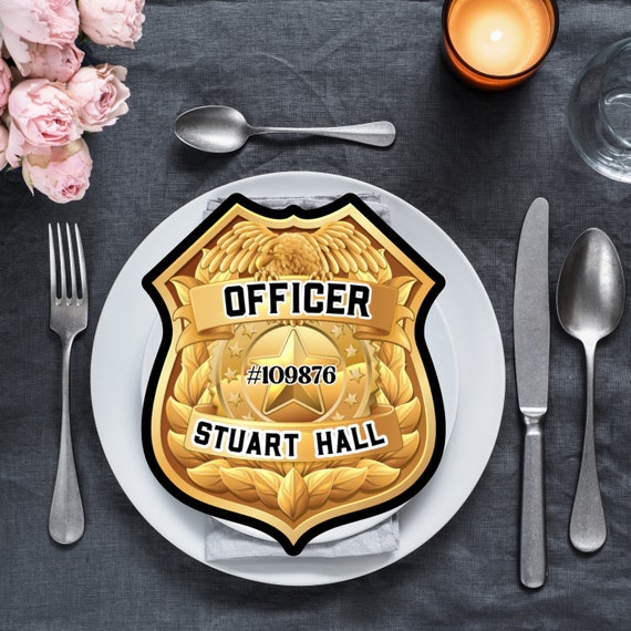 Custom 3D Police Badge Retirement Dinner Menu | Personalized Law Enforcement Party Table Menu | Handcrafted Retirement Celebration