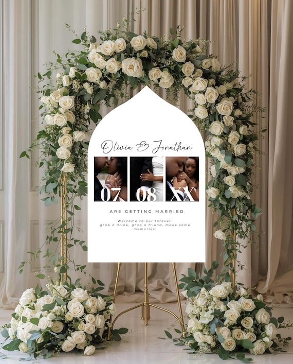 Wedding Welcome Sign Photo Arch Entrance Sign – Custom Bride & Groom Name Date, Arch Shaped Wedding Sign, Reception Decor