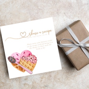 Modello modificabile per biglietto di ricetta per matrimonio Waffle / Ricetta condivisa personalizzata con biglietti per la sposa / Regalo per addio al nubilato / Carte da cucina stampabili fai da te