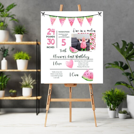 Watermelon Birthday Photo Milestone Sign, Pink Watermelon Party Banner, One in a Melon Welcome Tapestry, Print and Digital #MBP